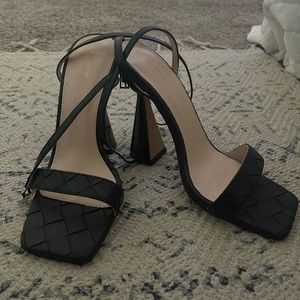 Black square front leather like heels!
